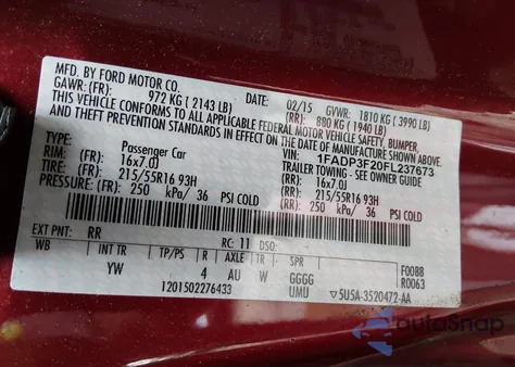 2015 Ford Focus Se из США, поврежденный, VIN 1FADP3F20FL237673